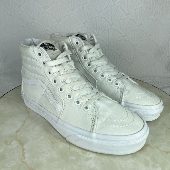 Vans SK8-Hi Sneakers Sz 7.5 White Athletic Casual Canvas Lace Up Skate Y2K Shoes - Picture 2 of 12